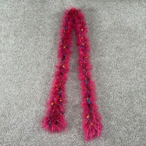 Pink Eyelash Knit Skinny Scarf Multi Color Confetti Pom Fuzzy Y2K Boa Style